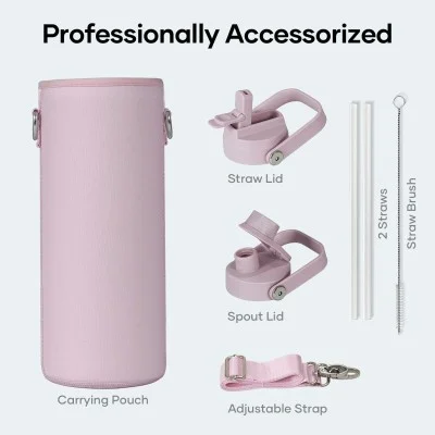 Buzio Duet Series Water Bottle with 2 Lids and Sleeve 1.2L - Purple